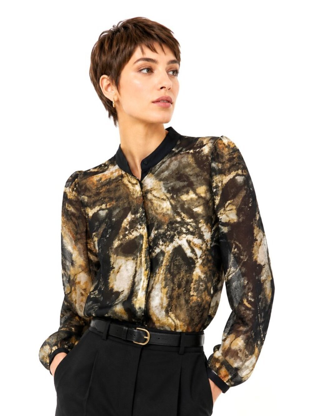 Vivienne Tam Sheer Abstract Print Long Sleeve Blouse